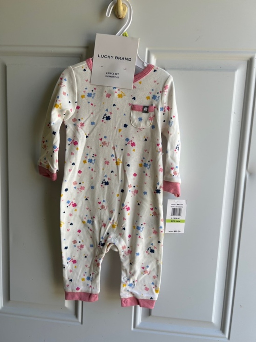 Lucky Brand Cream Baby Romper with Pink Trim and Multicolor Floral Prints